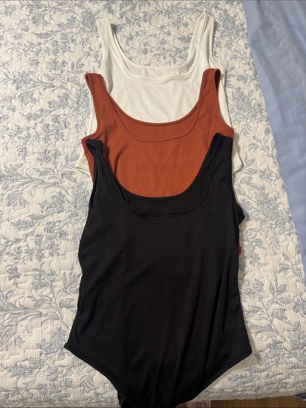 Women’s Scoop Neck Ribbed Tank Bodysuit - White, Rust, Black